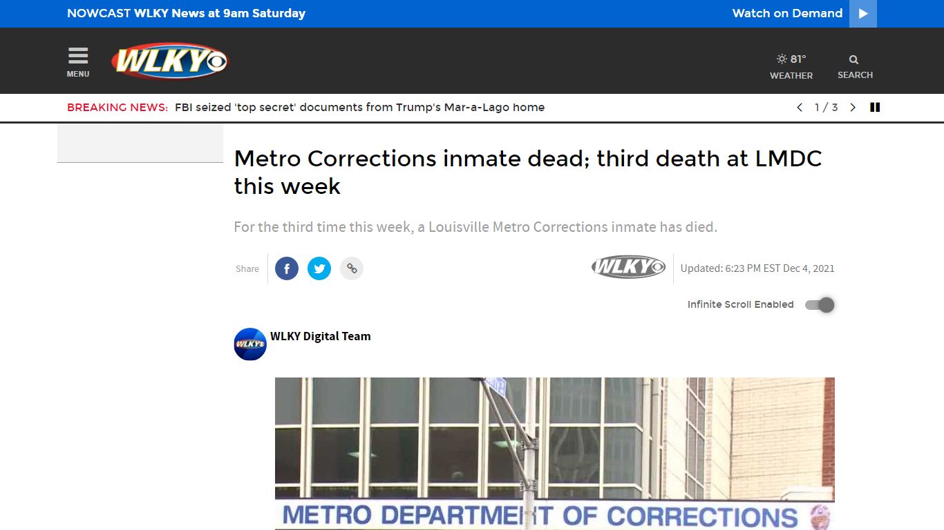 Metro Corrections inmate dies; third death at LMDC this week